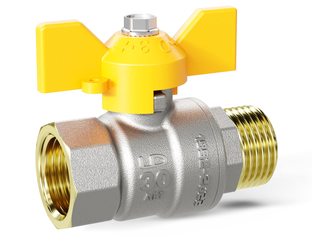 Кран шаровый латунный LD Pride  газ ВР/НР Ду 20 (3/4") Ру 40 бабочка 